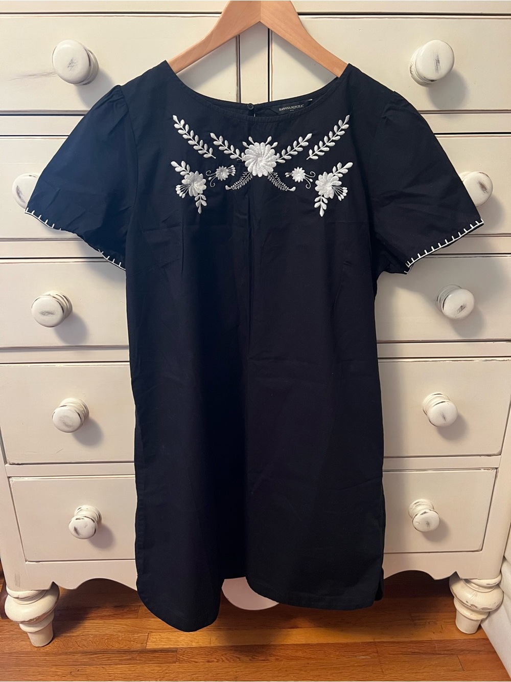 Banana Republic Black Dress with White Floral Embroidery
